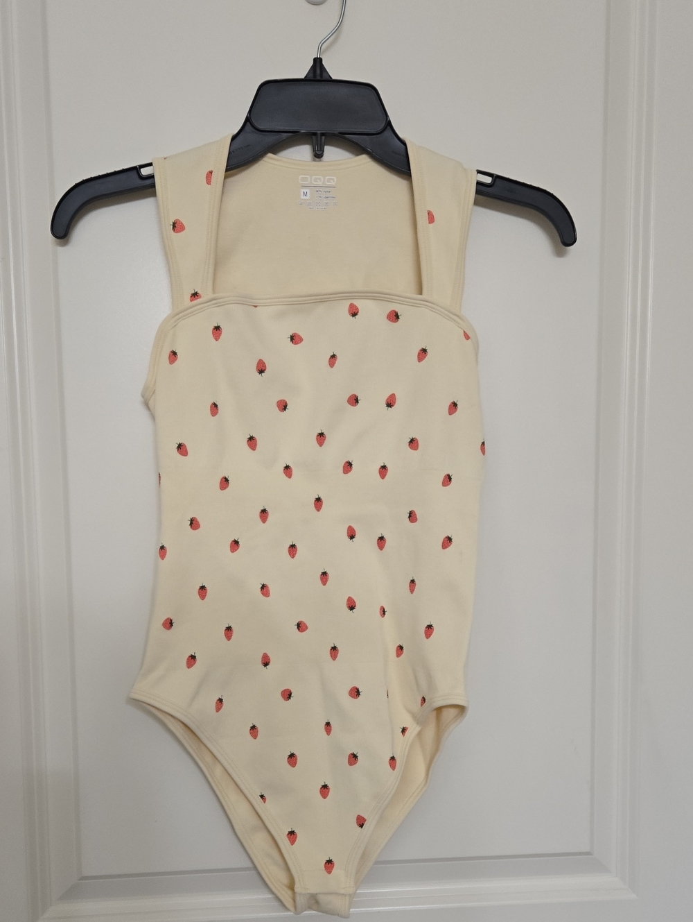 Cream Strawberry-Print Wide-Strap Women's Bodysuit